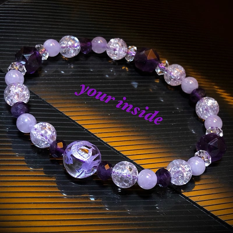 薄紫 龍彫り水晶 スターカットアメジスト 天然石ブレスレット