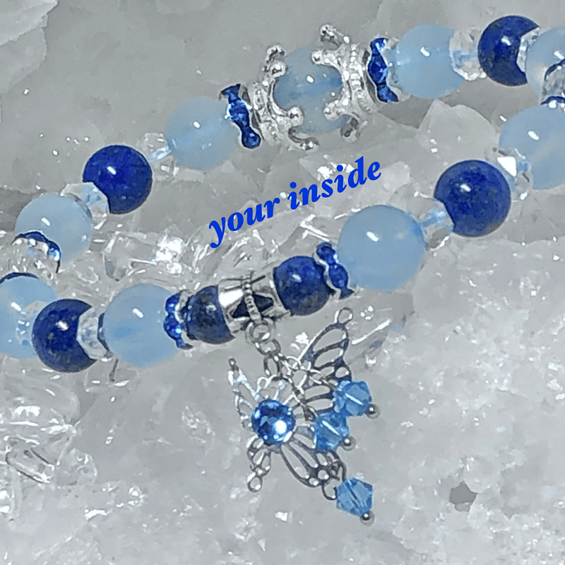 アクアマリン ラピスラズリ デザイン 蝶々 天然石ブレスレット