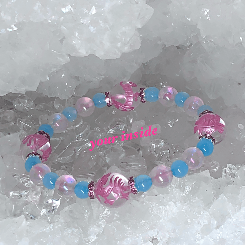 四神獣 ピンク彫り水晶 シーブルーカルセドニー ドラゴン 天然石