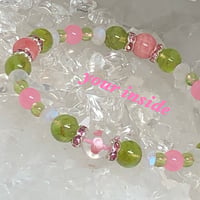 ペリドット インカローズ ピンクハート彫り水晶 デザイン 天然石ブレスレット