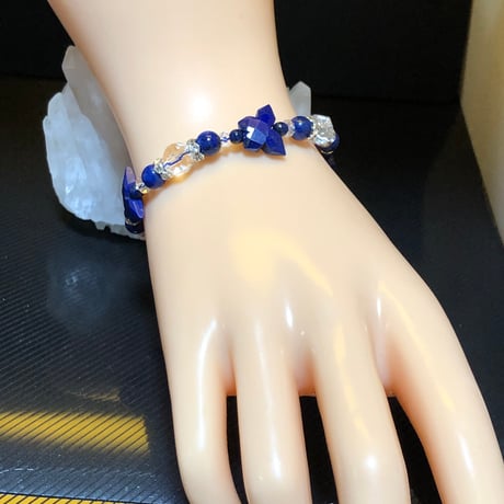 ラピスラズリ 天然石 スターカット水晶  蝶々ブレスレット