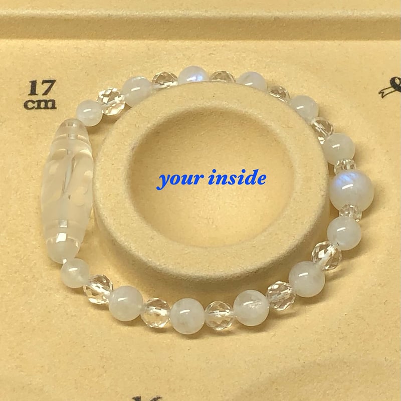 水蓮花天珠型 水晶 ブルームーンストーン 天然石ブレスレット