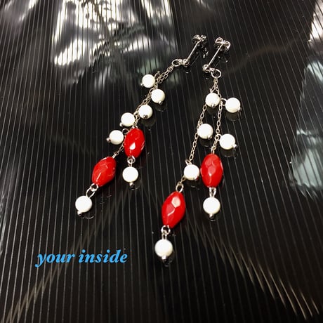 赤珊瑚 ロング 天然石 ピアス