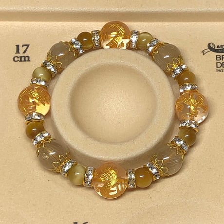 金色 龍彫り水晶 ルチルクォーツ 天然石ブレスレット