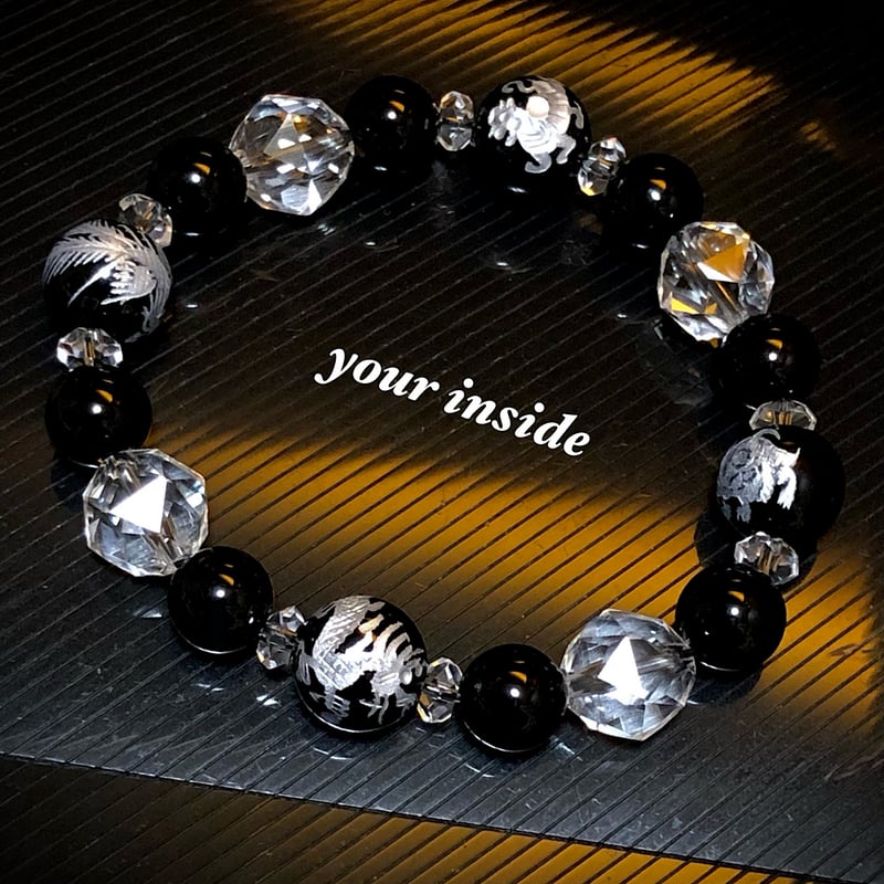 四神獣 オニキス 銀彫り スターカット水晶 天然石ブレスレット | 💎 天然石アクセサリー 四神獣 オニキス 銀彫り スターカット水晶 天然石ブレスレット | 💎 天然石アクセサリー