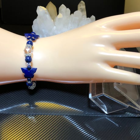 ラピスラズリ 天然石 スターカット水晶  蝶々ブレスレット