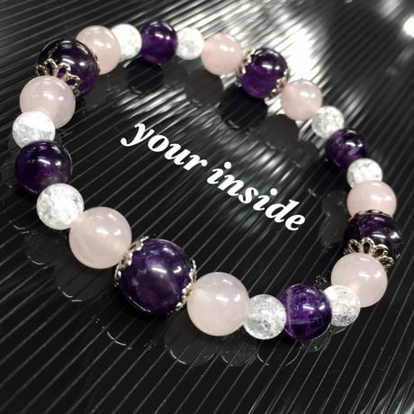 アメジスト ローズクォーツ デザイン 天然石ブレスレット