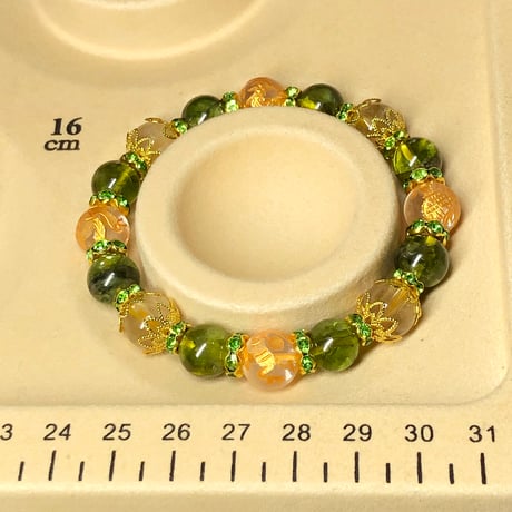 四神獣 金色彫り水晶 ルチルクォーツ ペリドット 天然石ブレスレット