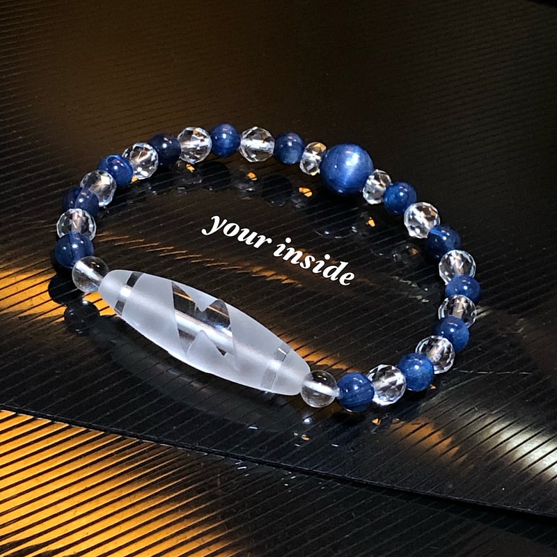 閃電五眼天珠型 水晶 カイヤナイト 天然石ブレスレット 閃電五眼天珠型 水晶 カイヤナイト 天然石ブレスレット