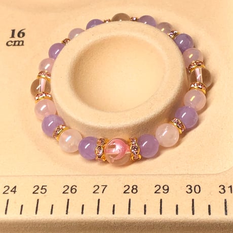ピンク彫り イルカ水晶 ラベンダーアメジスト 天然石ブレスレット