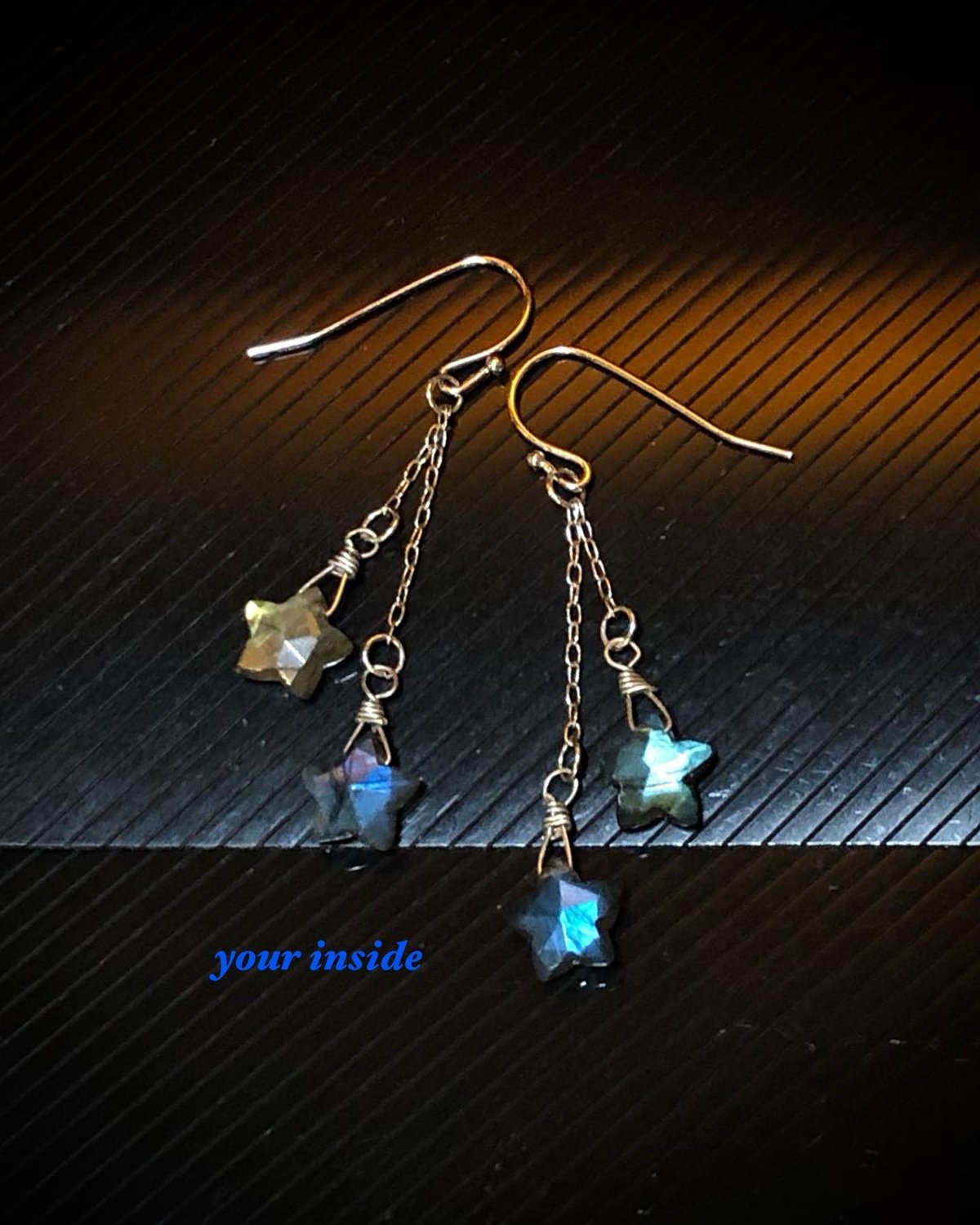 ラブラドライト スター 天然石 星ピアス | ? 天然石アクセサリー ユア 
