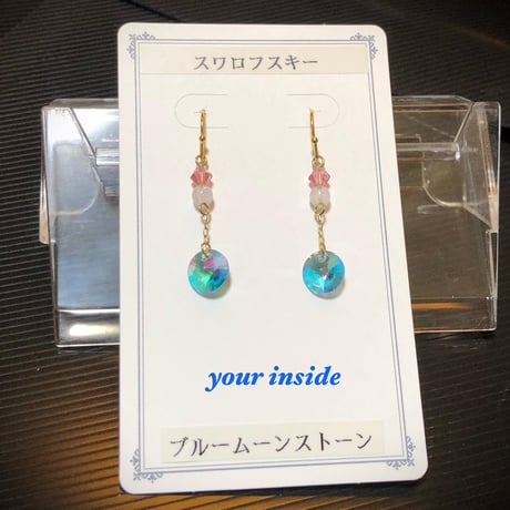 スワロフスキー アクアマリン トランスミッション ブルームーンストーン 天然石 ピアス