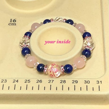 桜 ピンク 彫り 水晶 天然石ブレスレット