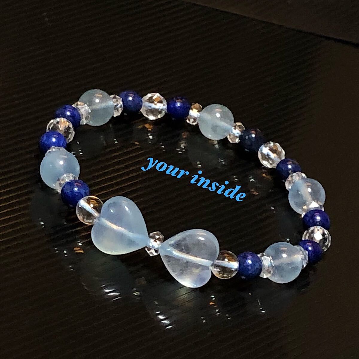 ハート型アクアマリン♡アクアマリンブレスレット アクアマリン ハート リボン 天然石 ブレスレット | 💎 天然石