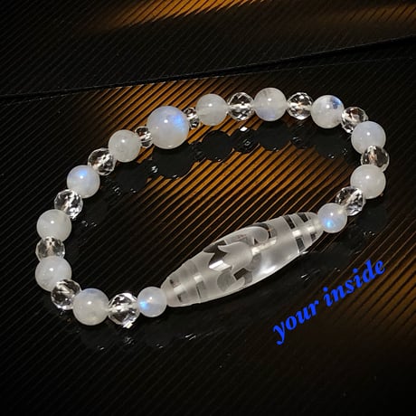 水蓮花天珠型 水晶 ブルームーンストーン 天然石ブレスレット