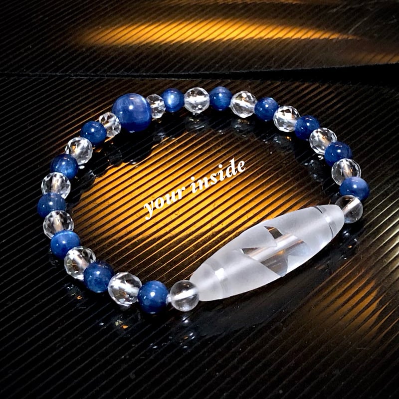 閃電五眼天珠型 水晶 カイヤナイト 天然石ブレスレット | 💎 天然石