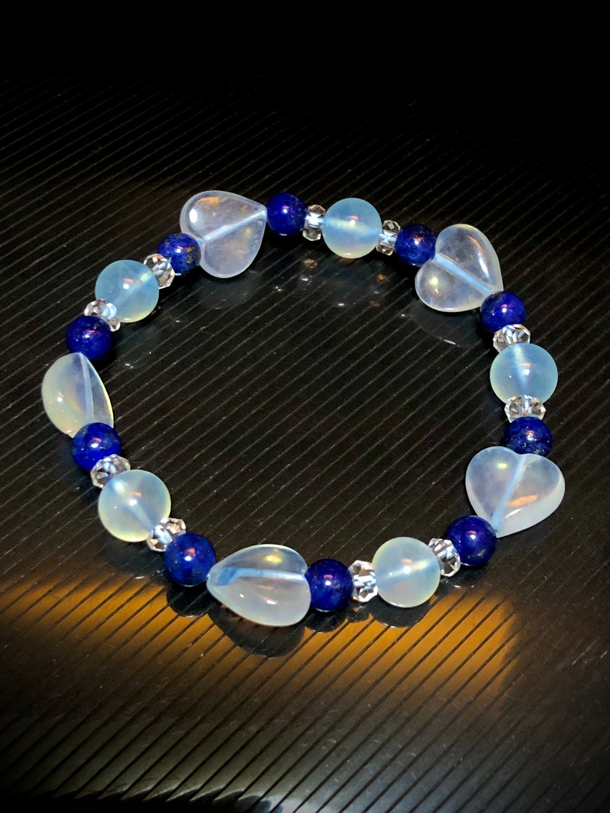 アクアマリン ハート ラピスラズリ デザイン 天然石 ブレスレット