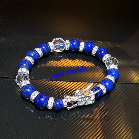 ドラゴンヘッド 龍 ラピスラズリ 64面カット水晶 天然石ブレスレット