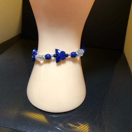 ラピスラズリ 天然石 スターカット水晶  蝶々ブレスレット