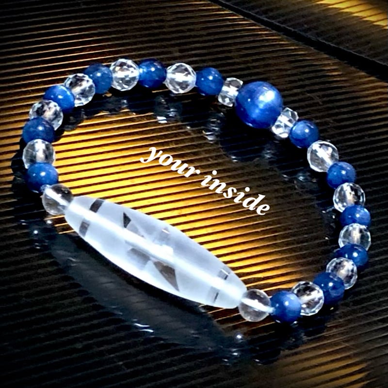 閃電五眼天珠型 水晶 カイヤナイト 天然石ブレスレット | 💎 天然石