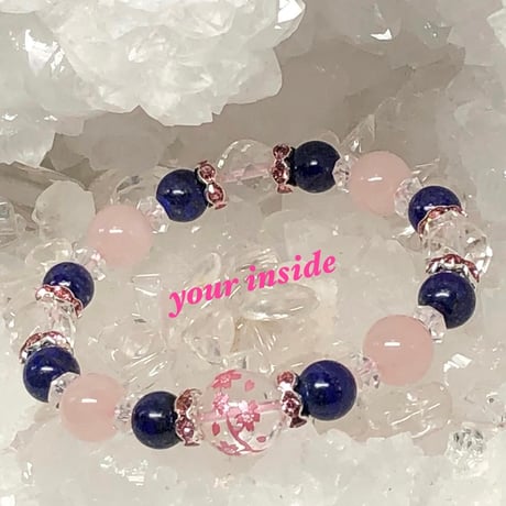 桜 ピンク 彫り 水晶 天然石ブレスレット