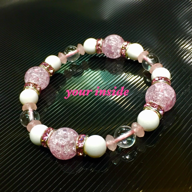 ピンク爆裂水晶 ホワイトオニキス 天然石ブレスレット