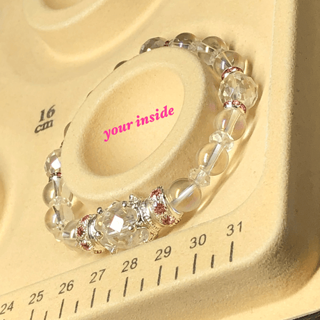 コスモオーラ クリスタル 水晶 デザイン 天然石ブレスレット ピンク ロンデル