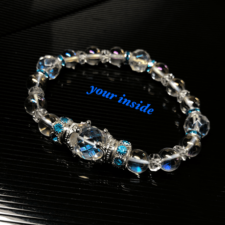 コスモオーラ クリスタル 水晶 デザイン 天然石ブレスレット ブルー ロンデル