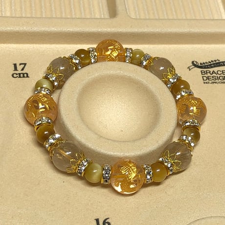 金色 龍彫り水晶 ルチルクォーツ 天然石ブレスレット