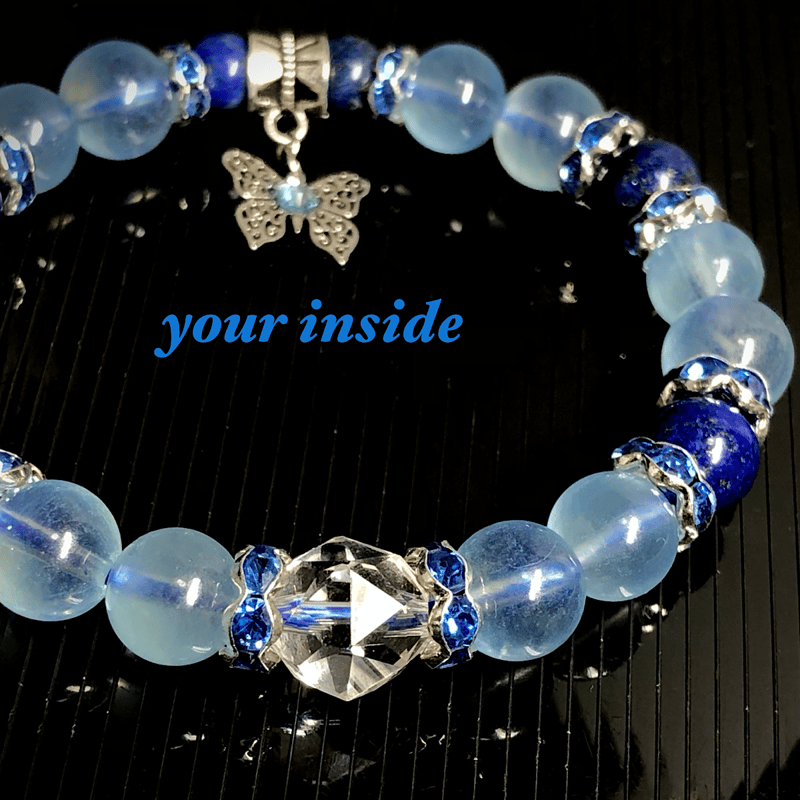 アクアマリン ラピスラズリ デザイン 天然石 蝶々ブレスレット