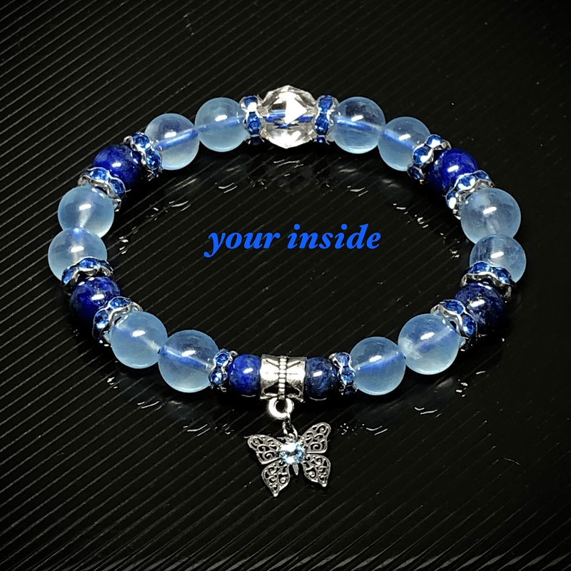 アクアマリン ラピスラズリ デザイン 天然石 蝶々ブレスレット