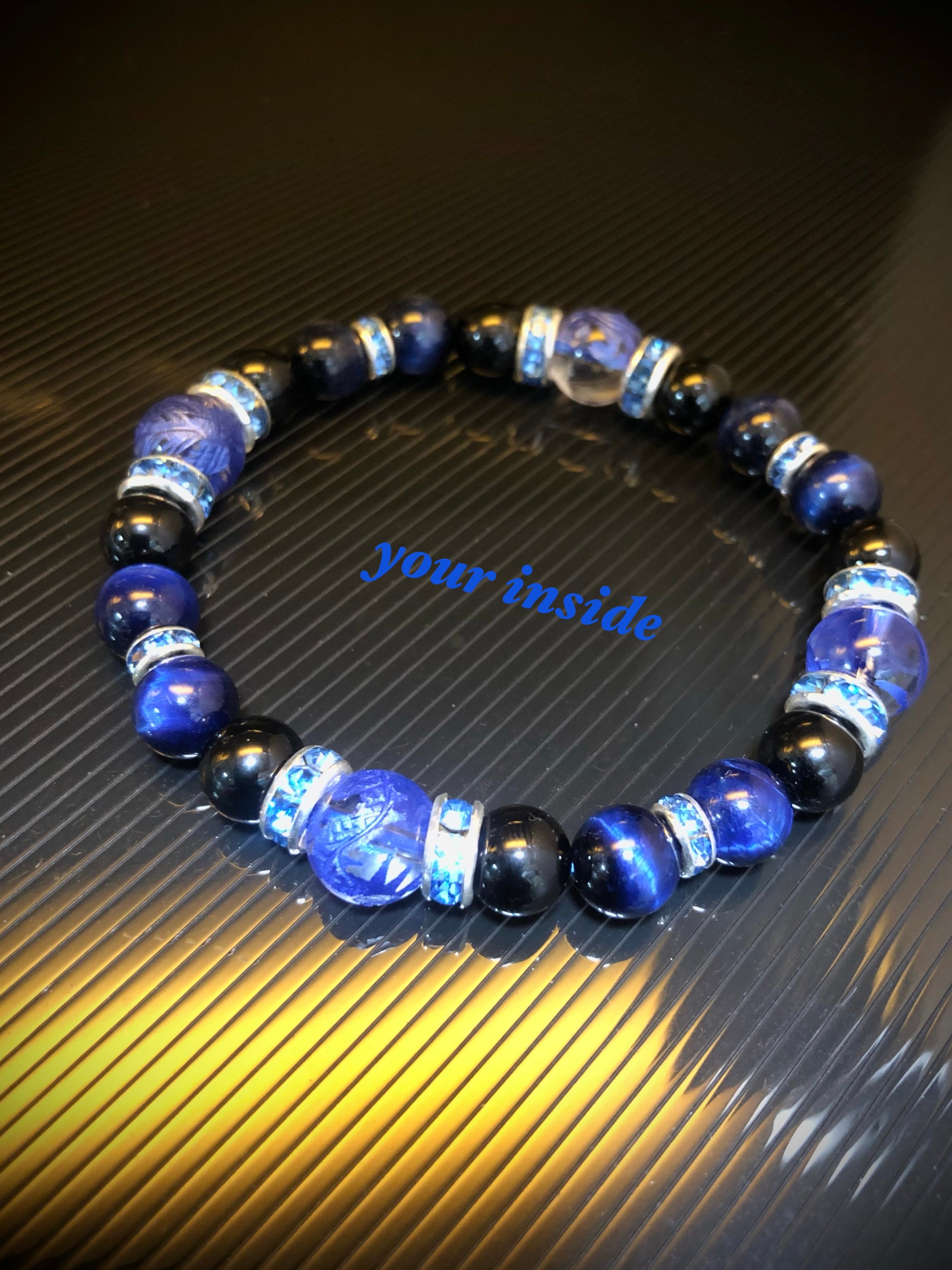 四神獣 彫り水晶 ブルーカラータイガーアイ 天然石ブレスレット