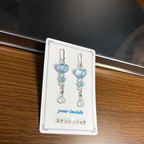 アクアマリン ハート 天然石 ピアス