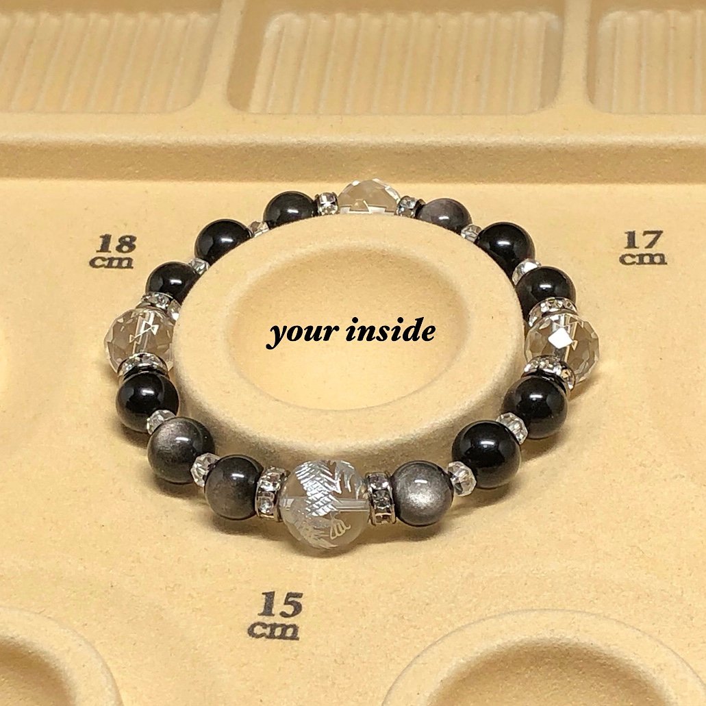 銀色 龍彫り水晶 シルバーオブシディアン 黒曜石 天然石