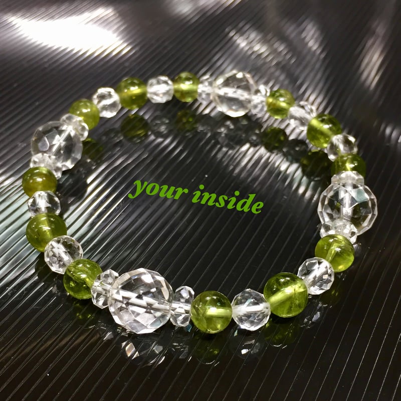 ペリドット 64面カット水晶 デザイン 天然石ブレスレット | 💎 天然石
