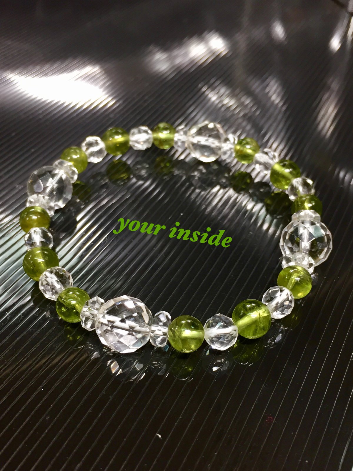 ペリドット 64面カット水晶 デザイン 天然石ブレスレット | 💎 天然石