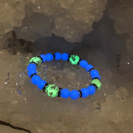 四神獣 夜光彫り 水晶 ルミナスストーン 天然石ブレスレット