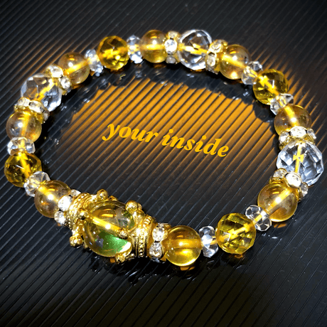 ゴールデンオーラ クリスタル 水晶 デザイン 天然石ブレスレット