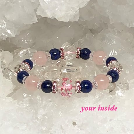 桜 ピンク 彫り 水晶 天然石ブレスレット