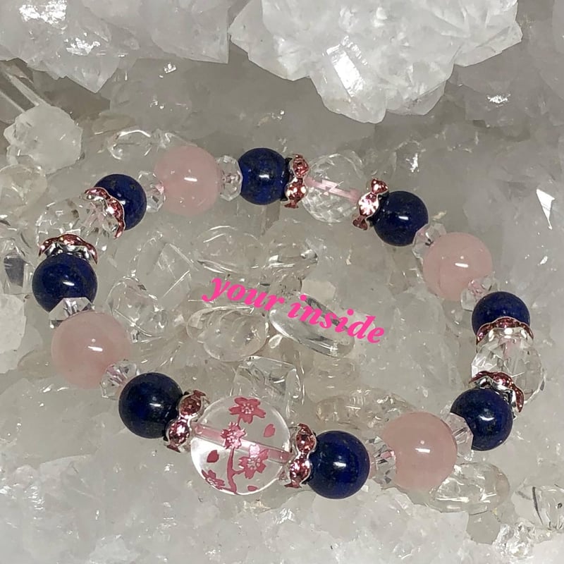 桜 ピンク 彫り 水晶 天然石ブレスレット | 💎 天然石アクセサリー