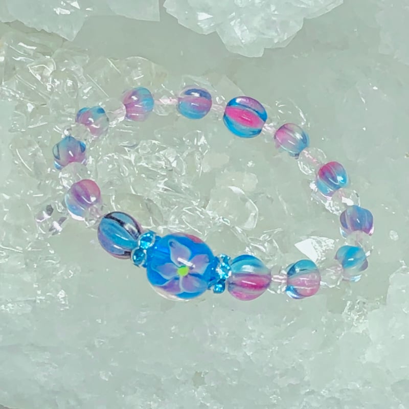 天然石お花 トンボ玉 水中花 クリスタル 天然石ブレスレット | 💎 天然石