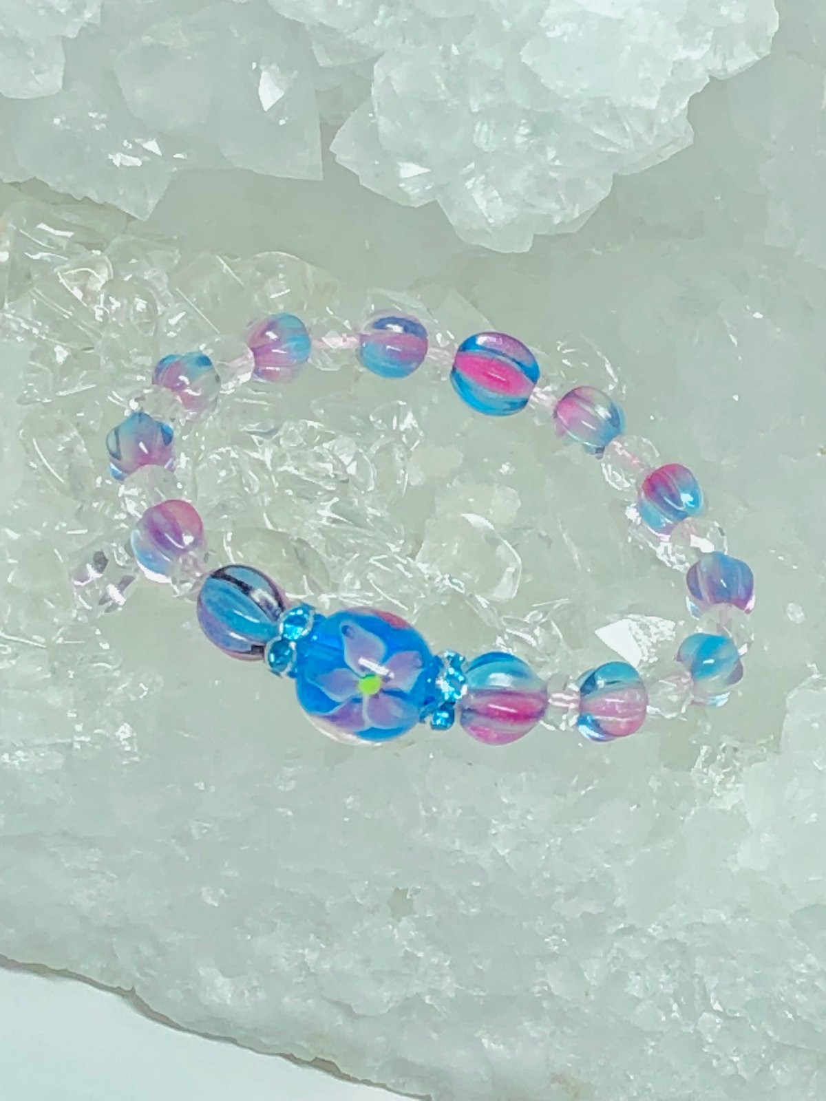 トンボ玉 水中花 クリスタル 天然石ブレスレット | 💎 天然石