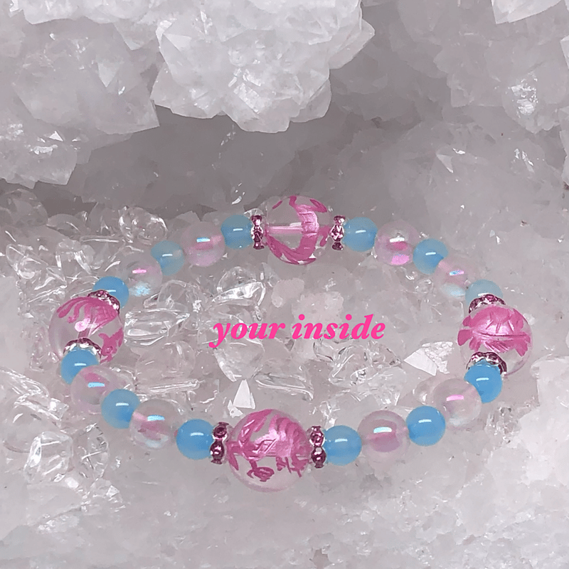 四神獣 ピンク彫り水晶 シーブルーカルセドニー ドラゴン 天然石