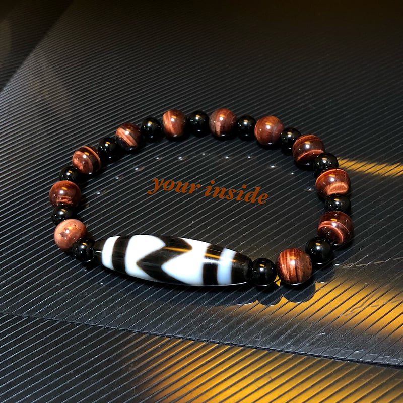 【虎牙天珠】天珠 天然石 御守り 細身 ブレスレット スピネル オニキス 魔除け 虎牙天珠 天然石ブレスレット | 💎 天然石アクセサリー ユアインサイド