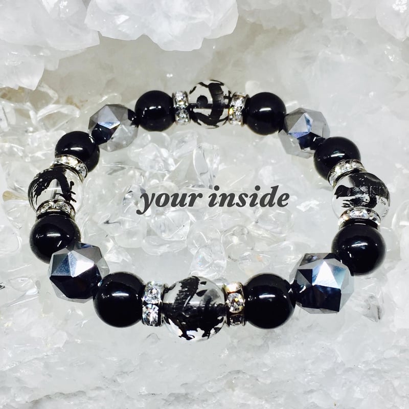 四神獣 黒彫り水晶 テラヘルツ鉱石 天然石ブレスレット | 💎 天然石