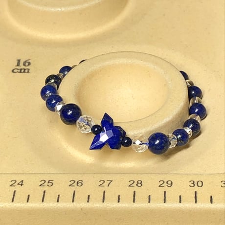 ラピスラズリ 天然石 64面カット水晶  約6㎜ 蝶々ブレスレット