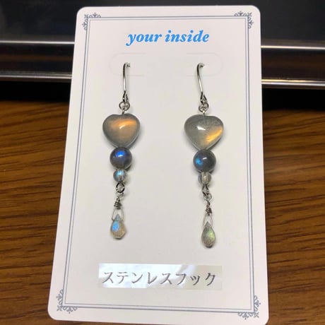 ラブラドライト ハート 天然石 ピアス