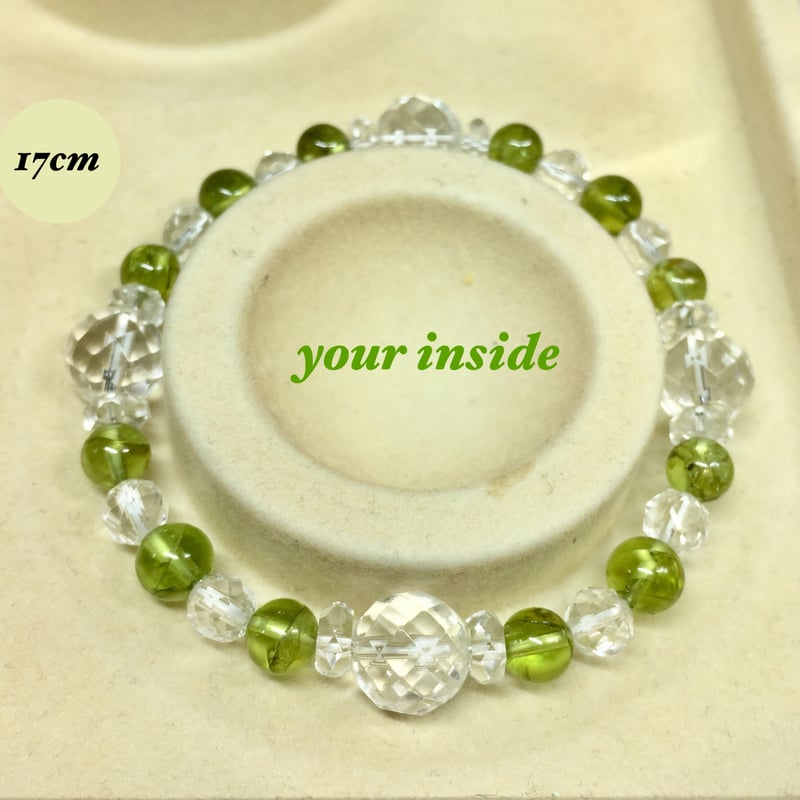 ペリドット 64面カット水晶 デザイン 天然石ブレスレット