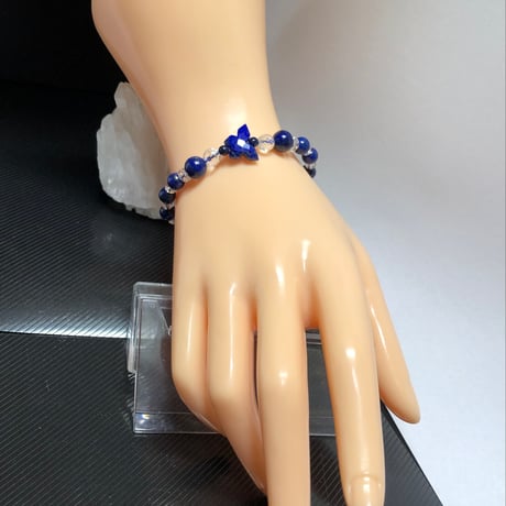 ラピスラズリ 天然石 64面カット水晶  約6㎜ 蝶々ブレスレット