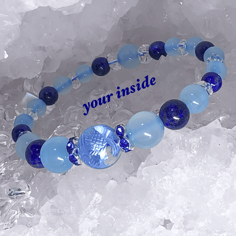 〖D482〗ブルーカルセドニー 九尾パーツ デザインブレスレット シーブルーカルセドニー スターカット ブレスレット 10mm #QK182